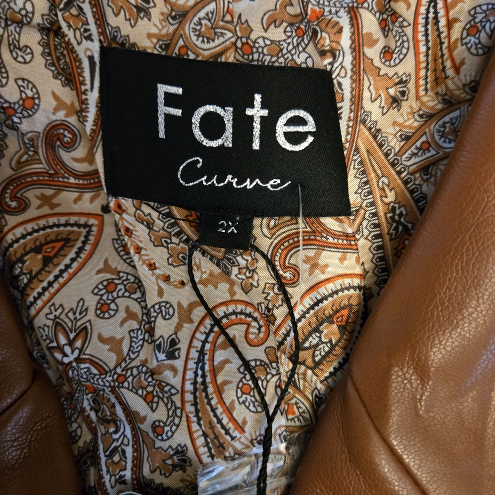 Fate Brown Soft Faux Leather Jacket Paisley Lined New 2X XXL - Picture 5 of 12